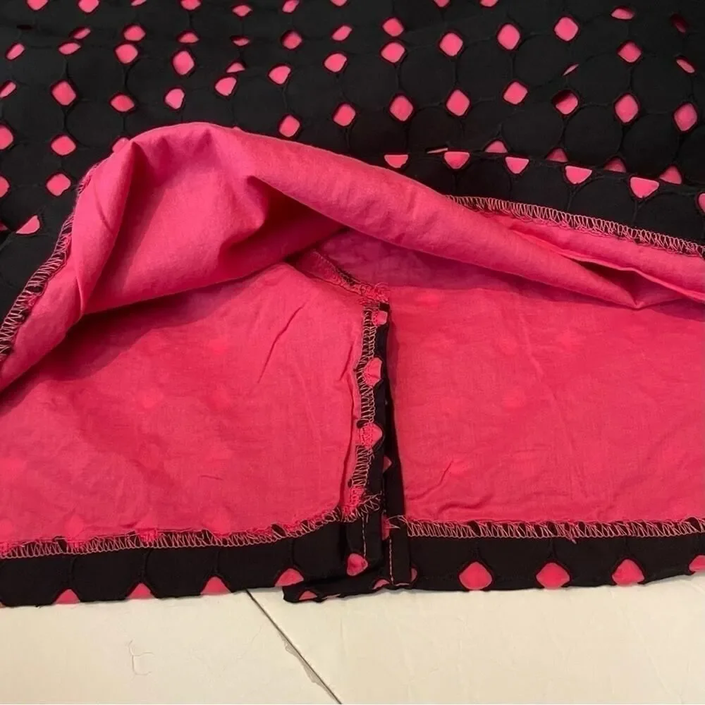 Tribal Black Pink Polka Dot Pure Cotton Skirt NWOT Size 12 Academia